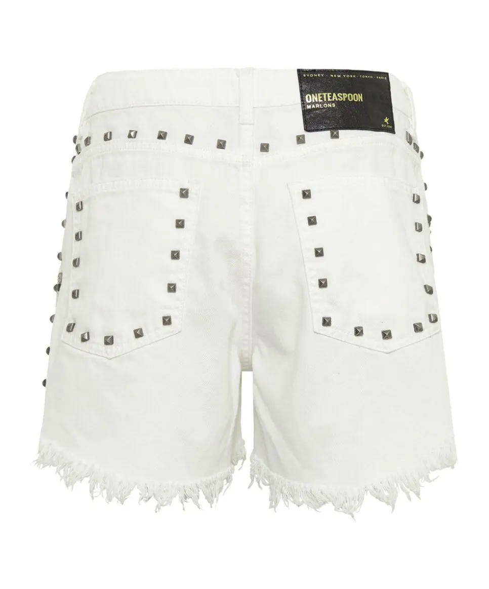 Denim Shorts|ONE TEASPOON White Beauty Studded Marlons Low Waist Boyfriend Shorts