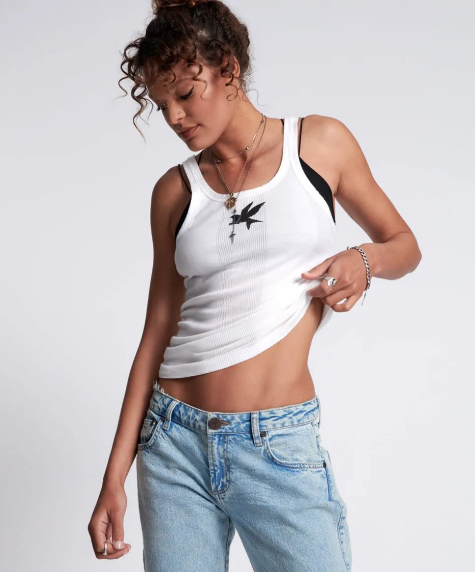 Tees & Tanks|ONE TEASPOON White Bower Bird Singlet