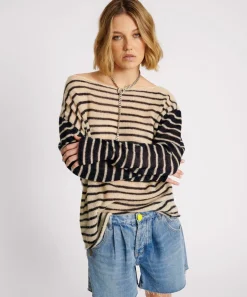 Tops|ONE TEASPOON Wide Neck Striped Mohair Sweater