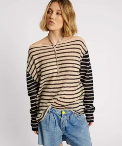 Tops|ONE TEASPOON Wide Neck Striped Mohair Sweater