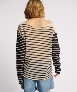 Tops|ONE TEASPOON Wide Neck Striped Mohair Sweater