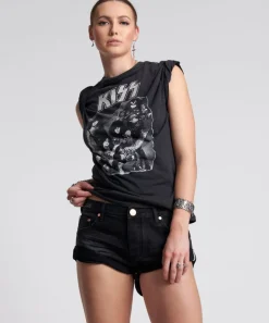 Denim Shorts|ONE TEASPOON Worn Black Bandit Low Waist Shorts