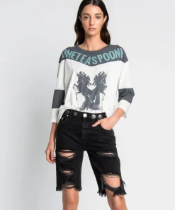 Denim Shorts|ONE TEASPOON Worn Black Concho Cut Off Truckers Mid Waist Shorts