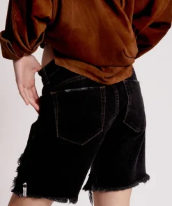 Denim Shorts|ONE TEASPOON Worn Black Stevies Long Length Boyfriend Shorts