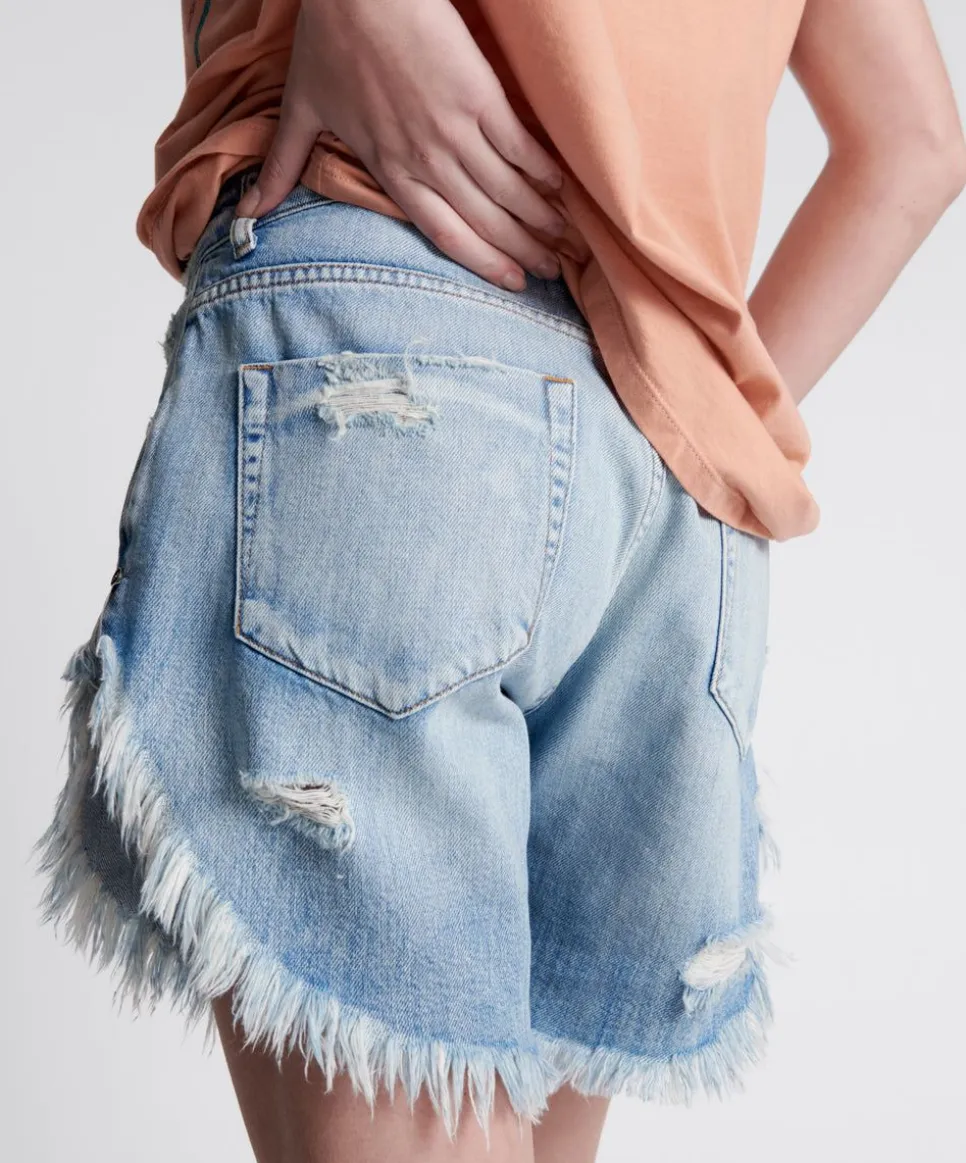 Denim Shorts|ONE TEASPOON Worn Out Hendrixe Frankies Long Length Denim Shorts