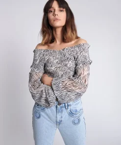 Tops|ONE TEASPOON Zebra Bardot Cross Over Top