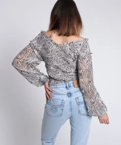 Tops|ONE TEASPOON Zebra Bardot Cross Over Top