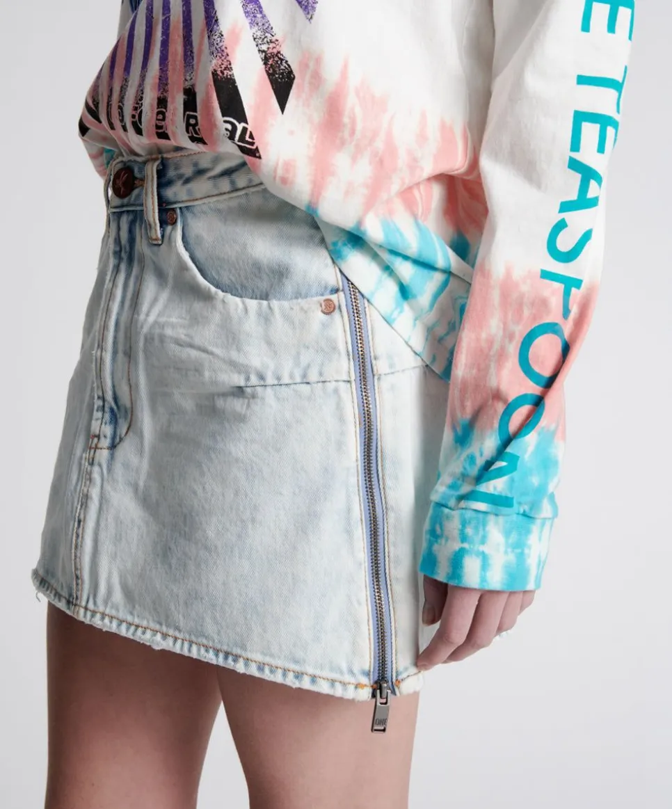 Denim Skirts|ONE TEASPOON Zipped Florence Vanguard Mid Rise Relaxed Denim Mini Skirt